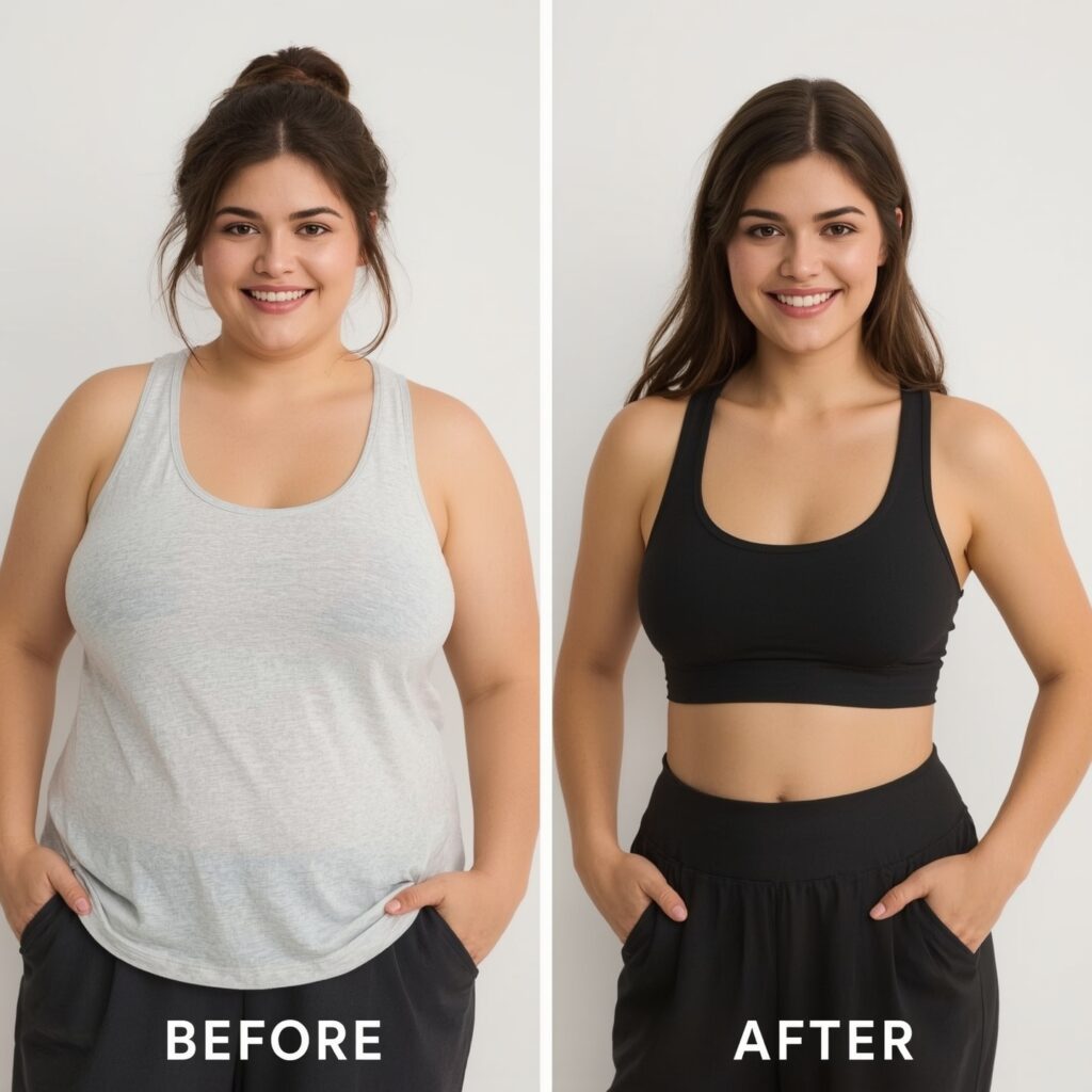 Before and after weight loss results from improved insulin control