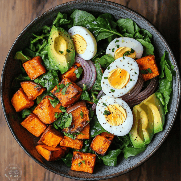 Roasted Sweet Potato Salad in a rustic bowl