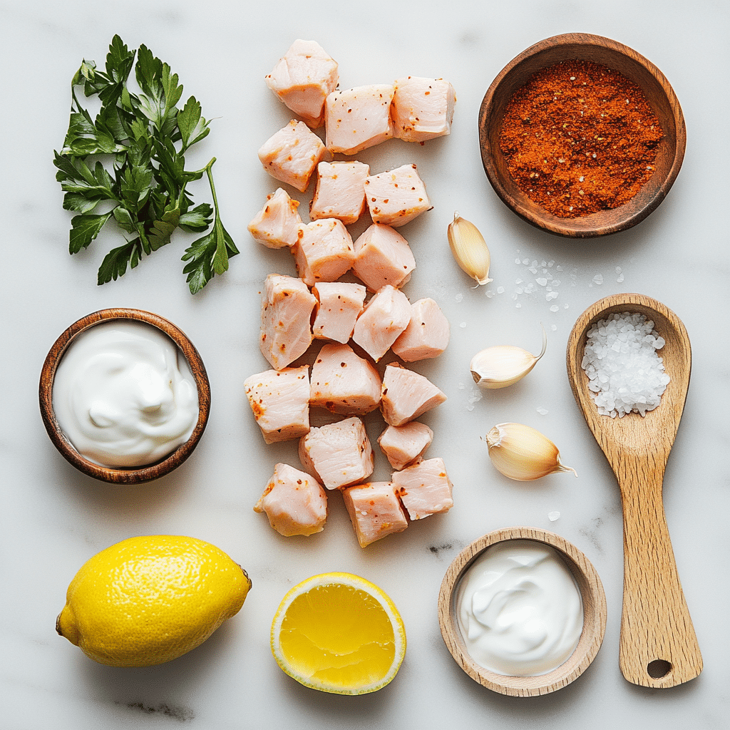 raw ingredients for grilled chicken bites recipe	