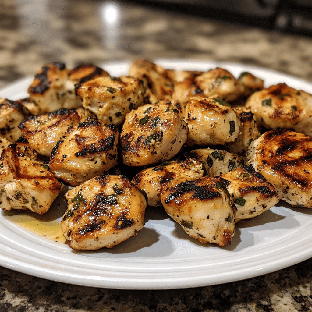 grilled chicken bites plated with dip	
