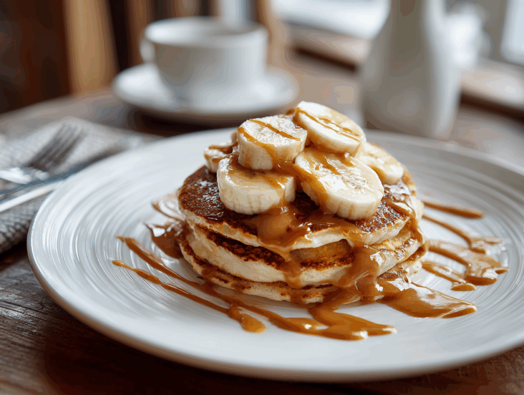 Cottage cheese pancakes served with bananas and almond butter