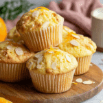Eggless dairy-free orange muffins on a rustic table