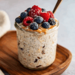 Overnight oats for weight loss in a mason jar with berries